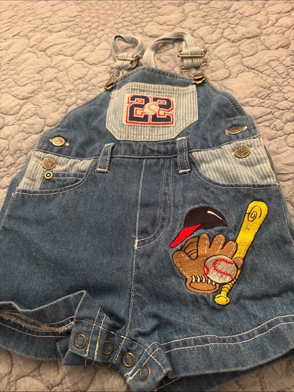 Vintage Kids Denim Baseball Short Overalls - Blue